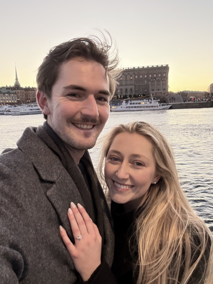 Victoria and Wyatt together by the water in Stockholm
